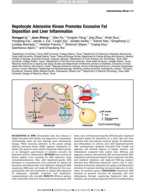 Pdf Hepatocyte Adenosine Kinase Promotes Excessive Fat Deposition And