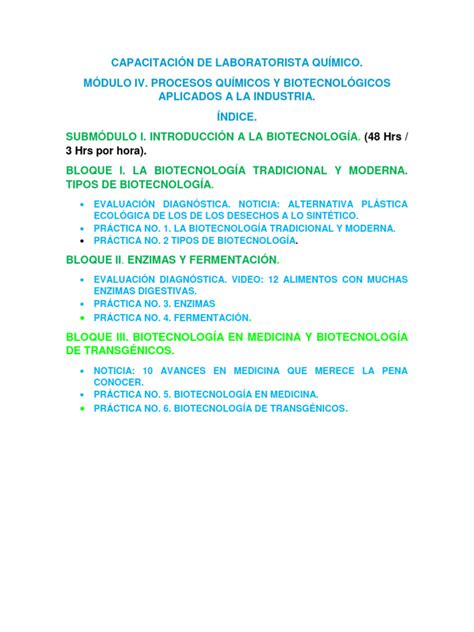 Capacitación De Laboratorista Químicomódulo Iv Índice De Prácticas