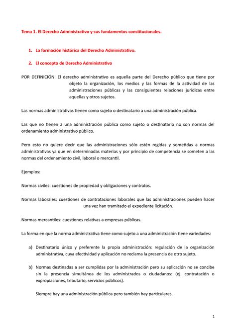 Apuntes Derecho Administrativo Tema 1 El Derecho Administrativo Y