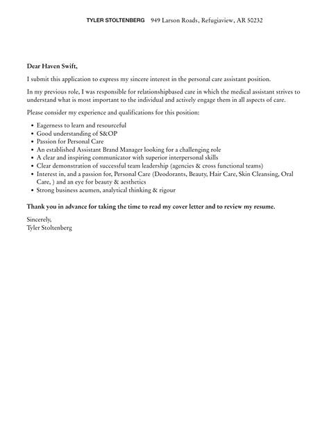 Personal Care Assistant Cover Letter Velvet Jobs