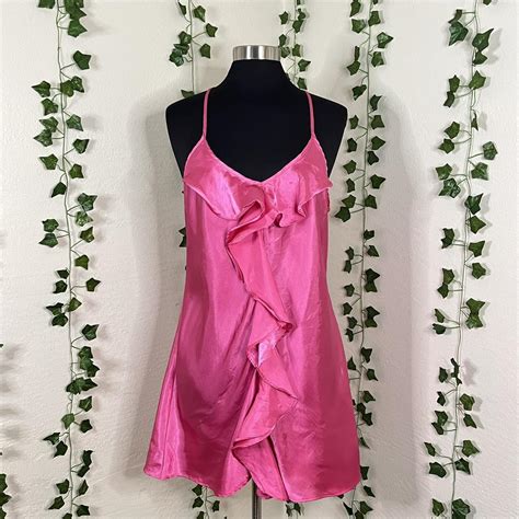 Pink Lingerie Ruffle Satin Slip Size XL Ptp Depop