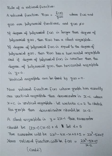 [Solved] Find the rule of a rational function f(x) whose graph has