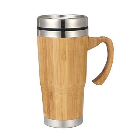 Stainless Steel Bamboo Travel Tumbler With Handle Water Bottle