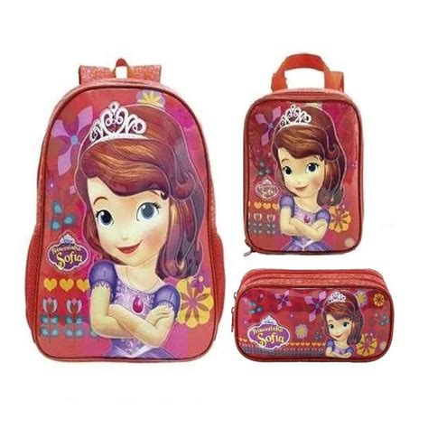 Kit Mochila Escolar Infantil Princesa Sofia Costas Brilho Submarino