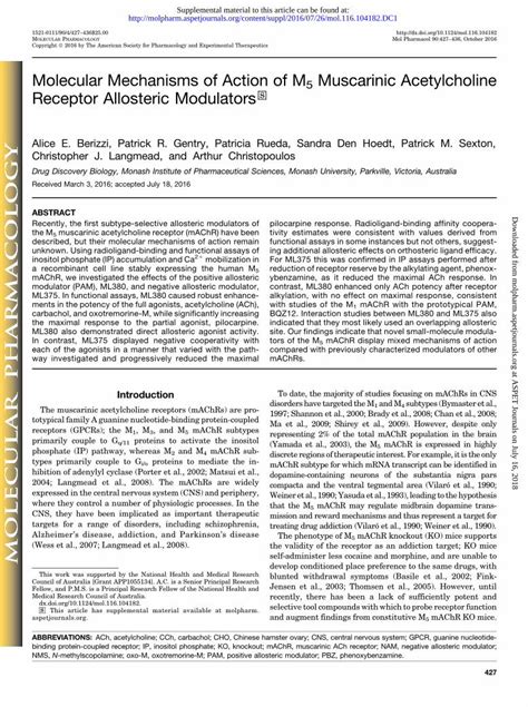 PDF Molecular Mechanisms Of Action Of M5 Muscarinic Molpharm