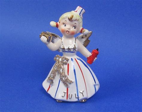 Lefton VTG July Rhinestone Angel Figurine Holding Firecracker Etsy