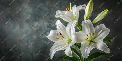 Premium Photo White Lilies Branch With Space For Text A Solemn