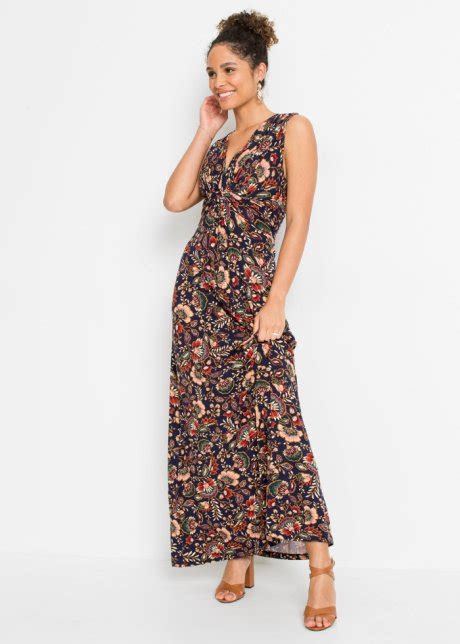 Modernes Langes Kleid Mit Sch Nem Druck Dunkelblau Floral