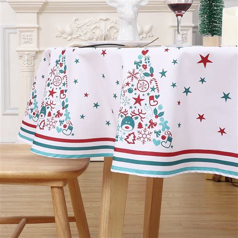 Caromio White 60 Inch Round Christmas Table Cloth Decorative Fabric