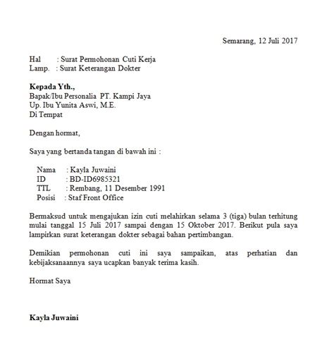 Contoh Surat Cuti Melahirkan Yang Baik Berbagi Berbagai Cara