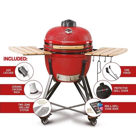 Buy Kamado Bono Media 20 Inch Ceramic BBQ Grill Red Online