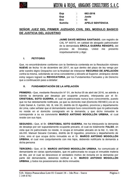 Apelacion De Ercila Guerra Pdf Apelación Demanda Judicial