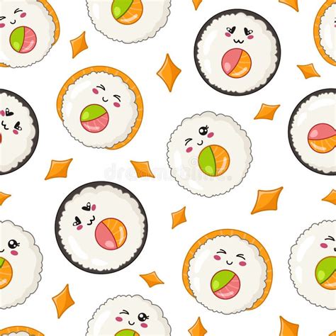 Kawaii Sushi Mascot In Cartoon Style Cute Uramaki With Salmon For Menu