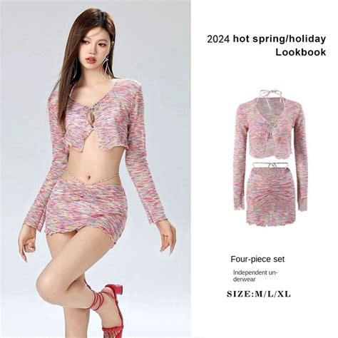 Korean Version Bikiin Swimsuit Women Bikini Split Four Piece Sexy Hot Spring Vacation