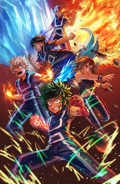 Midoriya Izuku Uraraka Ochako Bakugou Katsuki Todoroki Shouto And Iida Tenya Boku No Hero