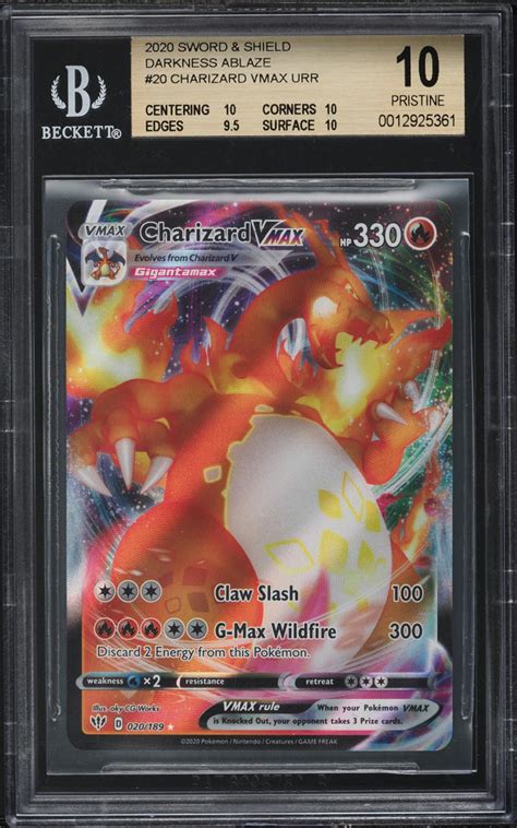 2020 Pokemon Swsh Darkness Ablaze Full Art Charizard Vmax 20 Bgs 10