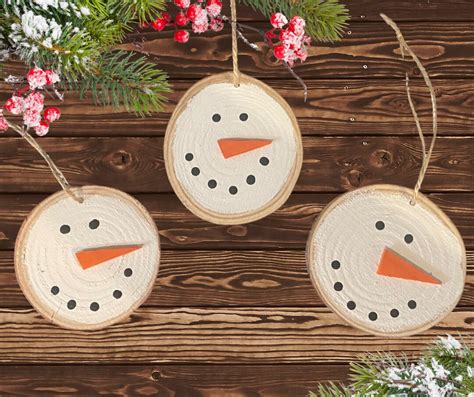 3 Snowman Face Wood Slice Ornaments Snowman Ornaments Snowman T