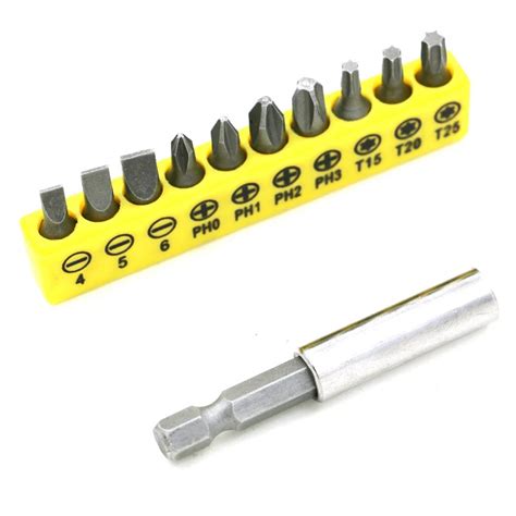 10pcs Screwdriver Bits Magnetic Slotted Phillips Torx Hexagon With Rod For Electric Screwdriver