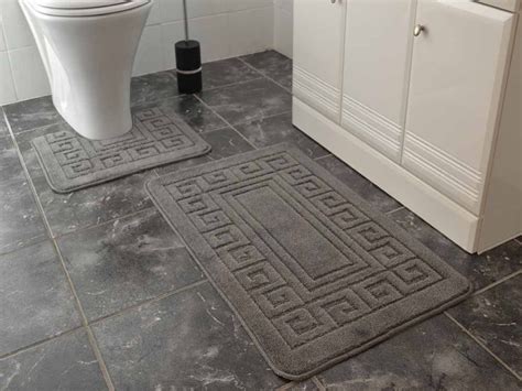 Charcoal Greek Key Bath Mat Set Rugs Supermarket