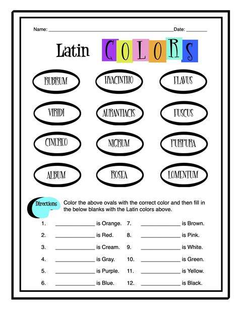 Latin Colors Worksheet Packet Made By Teachers