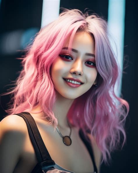 Premium Photo A Woman With Pink Hair Posing For The Camera