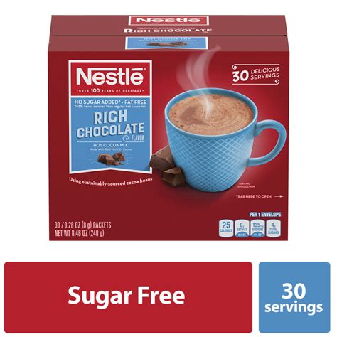 Nestlé 61411 No Sugar Added Hot Cocoa Mix Envelopes Rich Chocolate 0 28 oz Packet 30 Box