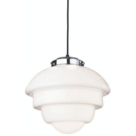 Firstlight Art Deco Contemporary Ceiling Pendent Light In Chrome Finish With Opal Shade 4947ch