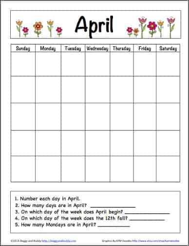 April Calendar for Kids (Free Printable) - Buggy and Buddy