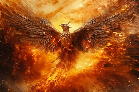 Phoenix bird with outstretched wings rising burning in flames. Epic ...