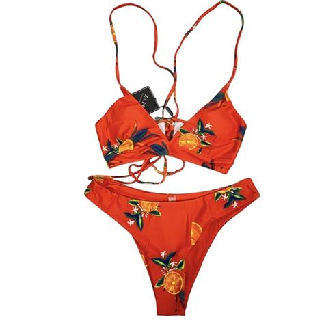 ZAFUL Womens Two Piece Bikini Set Size Small Swim Red Orange Oranges Fruit EBay