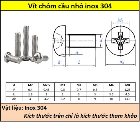 Vít chỏm cầu nhỏ inox 304 M6 Siêu thị ốc vít