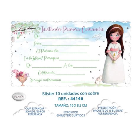 Blister 10 Invitación Sobre Comunión Niña