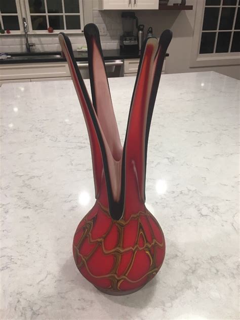 Russian Artist E Zareh Signed Baijan Art Glass 17” Vase Vessel Red Black Yellow Ebay