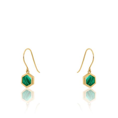 Boucles d oreilles Honey Malachite Plaqué Or Skalli Ocarat