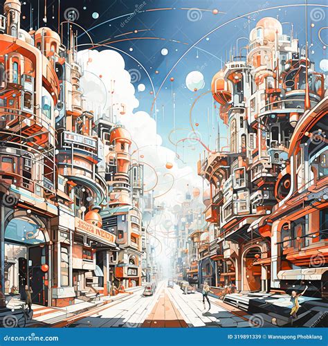 Futuristic Concept Art Depicting a High-Tech World Stock Illustration