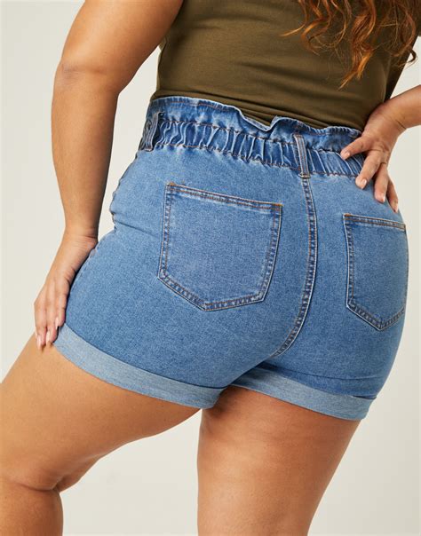 Plus Size Elastic Waist Denim Shorts 2020ave