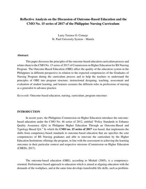 (PDF) Reflective Analysis on the Discussion of Outcome-Based Education