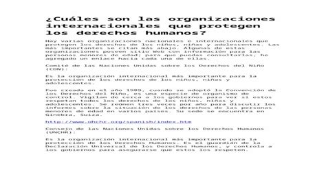 Cuales Son Las Organizaciones Internacionales Que Protegen Los Derechos Humanos Docx Document