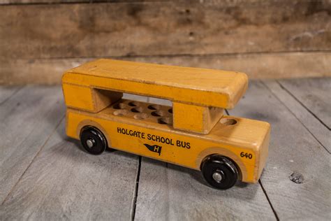 Vintage 1980s Holgate Wooden School Bus #640 Toy Yellow Kids Toy ...