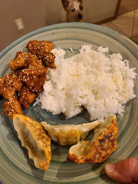 Orange Chicken Rice And Gyoza Dining And Cooking