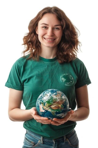 Premium Photo A Woman Holding A Globe With The Word Earth On It