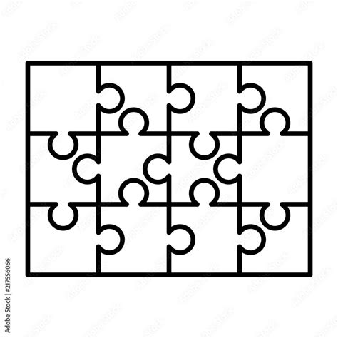 12 White Puzzles Pieces Arranged In A Rectangle Shape Jigsaw Puzzle Template Ready For Print