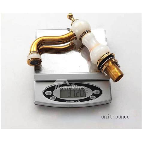 Marble Widespread 3 Hole Bathroom Sink Faucets Gold Two Tone Luxury Polished Brass White Jade