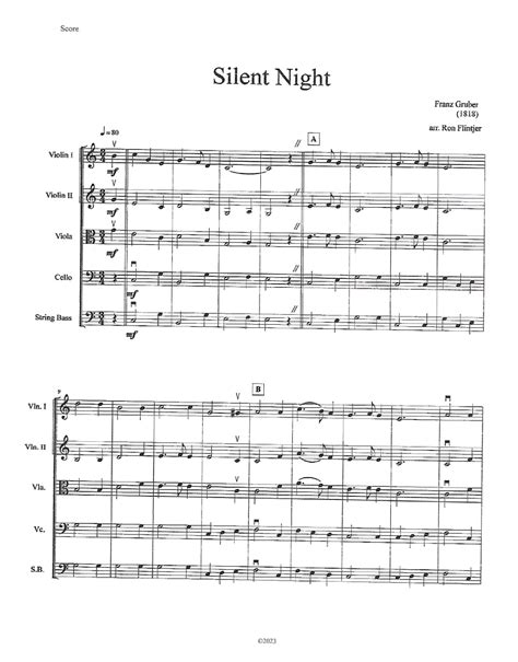 Silent Night Arr Ron Flintjer By Franz Gruber Sheet Music For