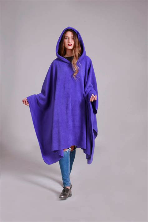 Fleece Poncho Plus Size Cape Purple Hooded Cape Fleece