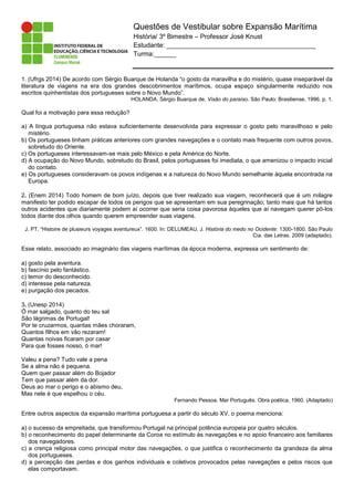 Questões de vestibular sobre Expansão Marítima | PDF