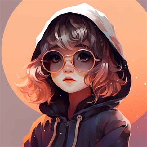 Premium Ai Image Anime Girl With Glasses And A Hoodie In Front Of A Sunset Generative Ai