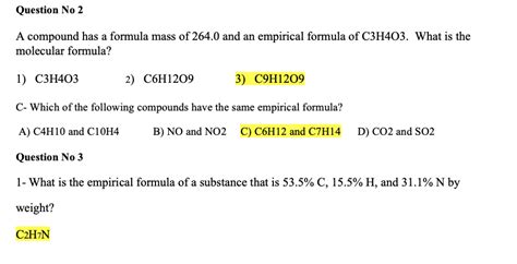 Solved Question No 2 A Compound Has A Formula Mass Of 264 0 Chegg