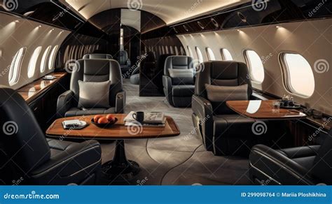 Minimalism Black Interior of a Private Jet, Luxury Life Concept Stock ...