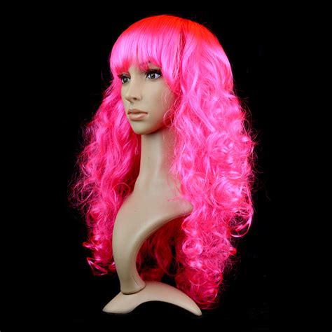 Womens Fashion Hot Pink Masquerade Long Wig Sexy Party Small Wave Wig